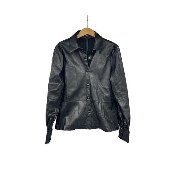 Lulu’s Black Faux Leather Jacket Shacket Puff Shoulder Womens Small - Picture 1 of 8